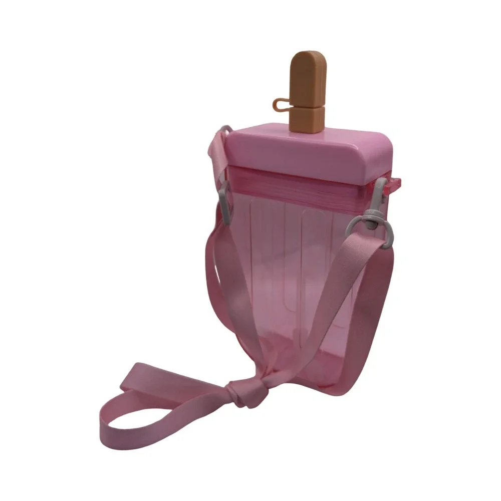 Set of 4 Popsicle Drink Bottles With Straps Reusable Water Bottles Kawaii Pastel